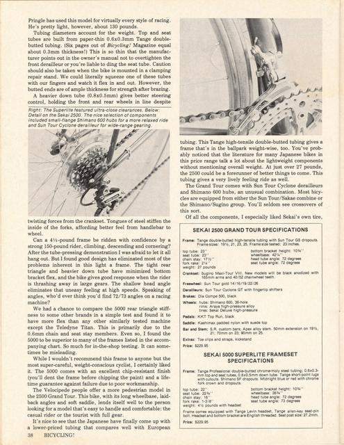 <------ Bicycling Magazine 02-1977 ------> Sekai 2500 Grand Tour / 5000 Superlite