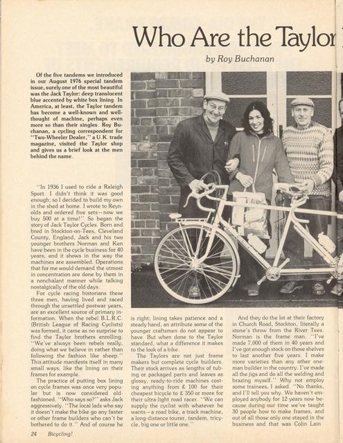 <------ Bicycling Magazine 08-1977 ------> Jack Taylor Cycles