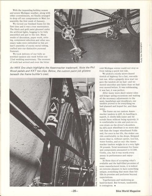 <---------- Bike World 09-1977 ----------> Assemmacher Tandem
