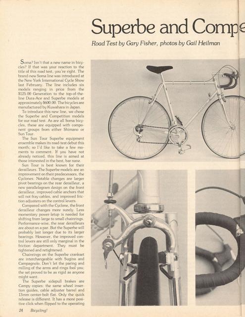 <------ Bicycling Magazine 10-1977 ------> Soma Superbe / Competition