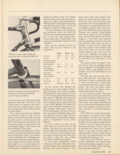 <------ Bicycling Magazine 12-1977 ------> Raleigh Team 753