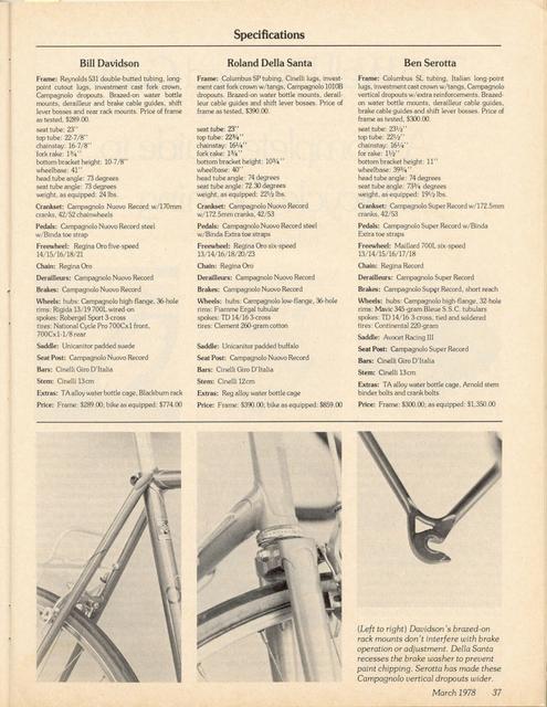 <------ Bicycling Magazine 03-1978 ------> Della Santa / Davidson / Serotta