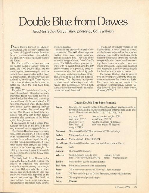<------ Bicycling Magazine 02-1978 ------> Dawes Double Blue