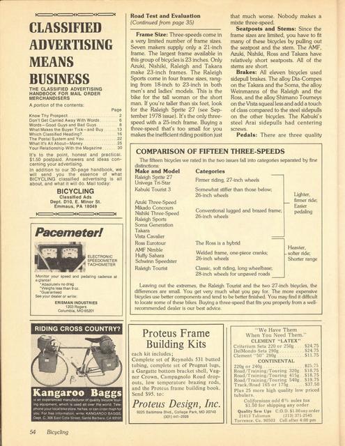 <------ Bicycling Magazine 02-1979 ------> 11 Three Speed Bikes