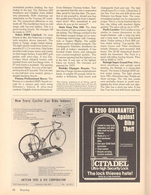 <------ Bicycling Magazine 04-1979 ------> Choosing A $210 To $250 Bicycle