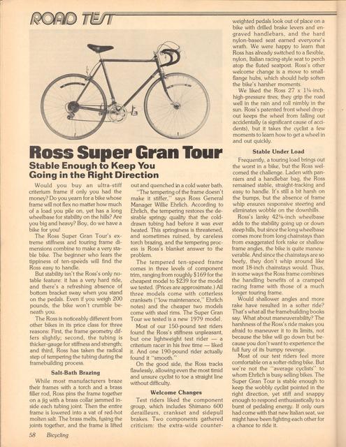 <------ Bicycling Magazine 11-1979 ------> Ross Super Gran Tour