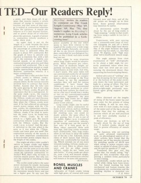 <------- Bicycling Magazine 10-1970 -------> Long Cranks Revisited