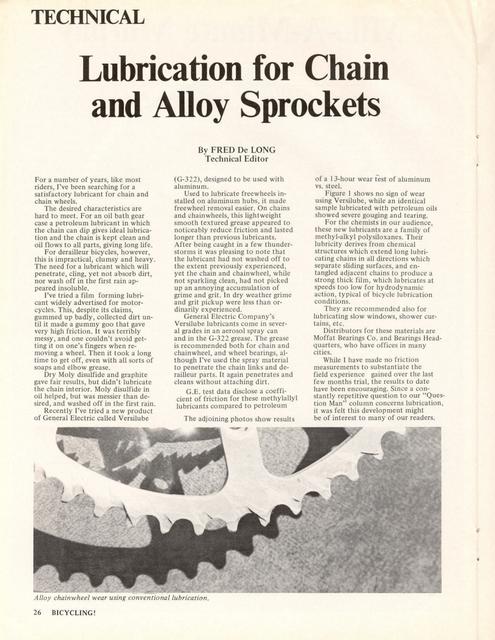 <------ Bicycling Magazine 08-1970 ------> Lubrication For Chains And Alloy Sprockets
