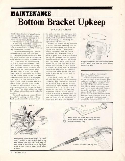 <------ Bicycling Magazine 11-1970 ------> Bottom Bracket Upkeep