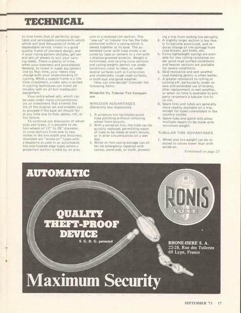 <------ Bicycling Magazine 09-1971 ------> The Custom Bicycle - Part 3 - Selection Of Wheels