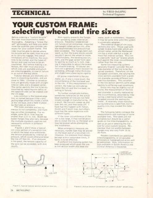 <------ Bicycling Magazine 12-1971 ------> The Custom Bicycle - Part 5 - Wheel & Tire Sizes