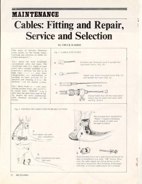 <------ Bicycling Magazine 12-1970 ------> Cables:  Fitting And Repair, Service And Selection