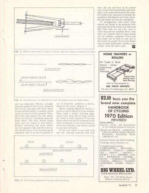 <------ Bicycling Magazine 03-1971 ------> Proper Wheel Alignment
