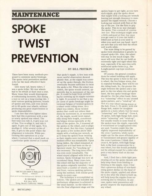 <------ Bicycling Magazine 07-1971 ------> Spoke Twist Prevention