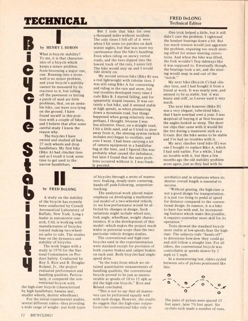 <------ Bicycling Magazine 05-1972 ------> Bicycle Stability - Part 1