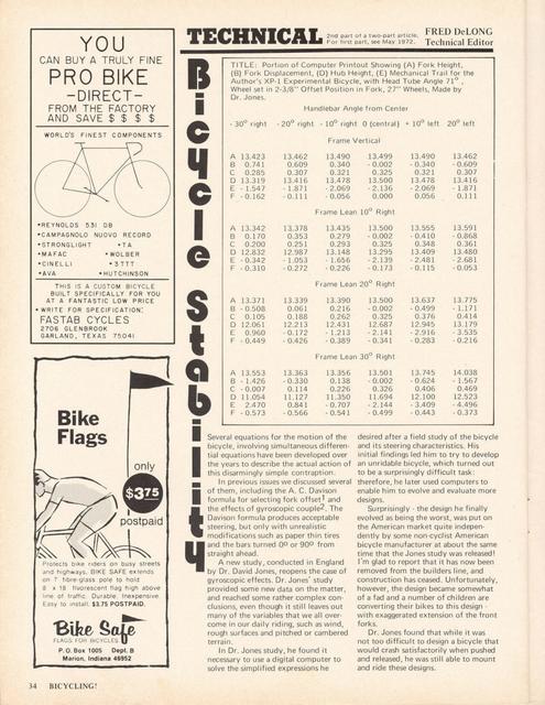 <------ Bicycling Magazine 06-1972 ------> Bicycle Stability - Part 2