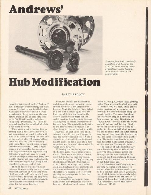 <------ Bicycling Magazine 08-1972 ------> Andrew's Hub Modification