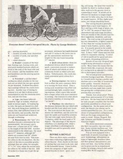 <---------- Bike World 12-1972 ----------> Selecting A Bicycle