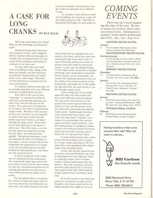<---------- Bike World 12-1972 ----------> A Case For Long Cranks