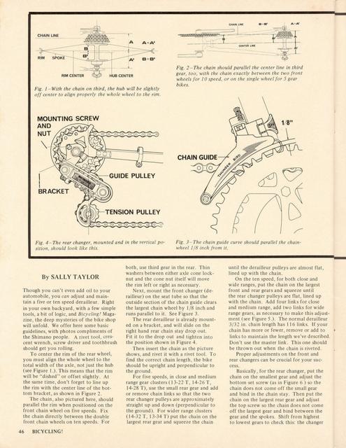<------ Bicycling Magazine 02-1973 ------> Dealing With Derailleurs At Home