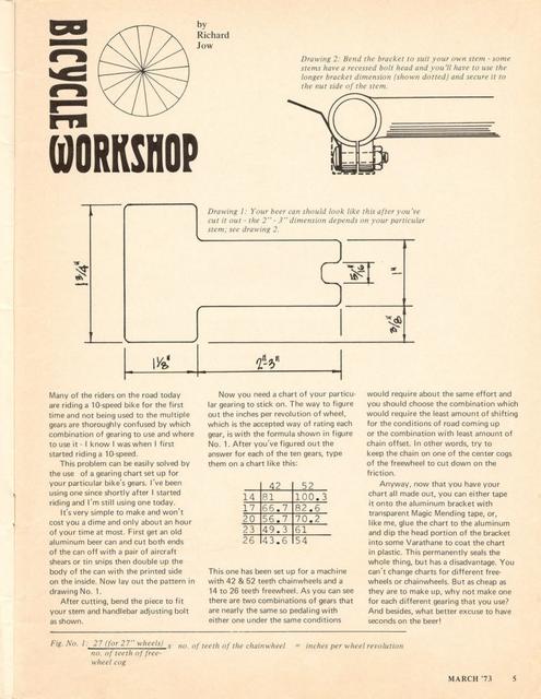 <------ Bicycling Magazine 03-1973 ------> Plotting And Mounting A Proper Gear Chart