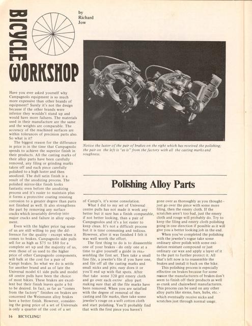 <------ Bicycling Magazine 04-1973 ------> Polishing Alloy Parts