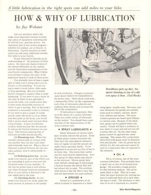 <---------- Bike World 04-1973 ----------> How & Why Of Lubrication