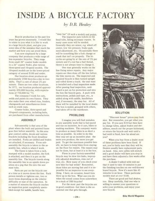 <---------- Bike World 04-1973 ----------> Inside A Bicycle Factory