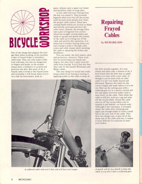 <------ Bicycling Magazine 06-1973 ------> Repairing Frayed Cables