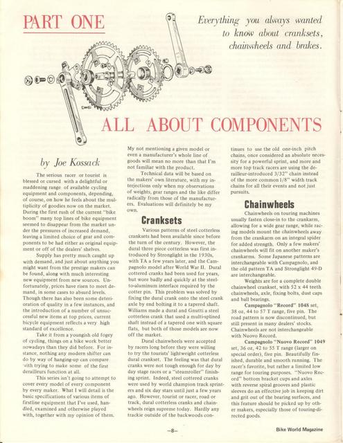 <---------- Bike World 06-1973 ----------> All About Components - Part 1 - Cranksets / Brakes