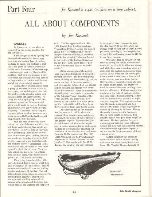 <---------- Bike World 01-1974 ----------> All About Components - Part 4 - Saddles