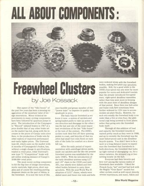 <---------- Bike World 11-1974 ----------> All About Components - Part 6 - Freewheels