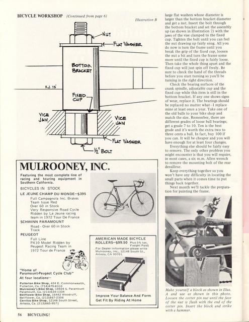 <------ Bicycling Magazine 10-1973 ------> Reconditioning A Bike - Part 1