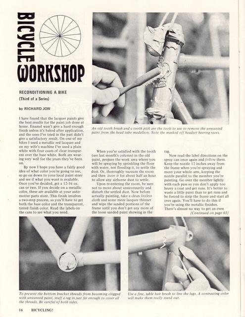 <------ Bicycling Magazine 12-1973 ------> Reconditioning A Bike - Part 3