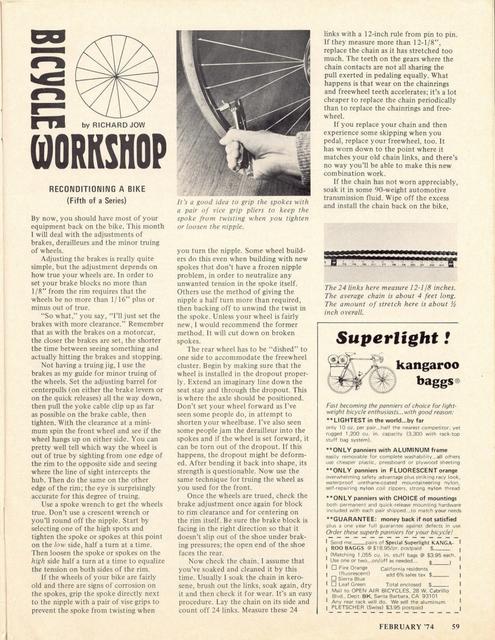 <------ Bicycling Magazine 02-1974 ------> Reconditioning A Bike - Part 5