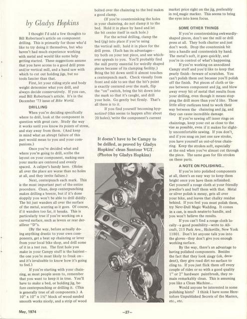 <---------- Bike World 05-1974 ----------> Drilling Do’s, Don’ts, And How-To’s
