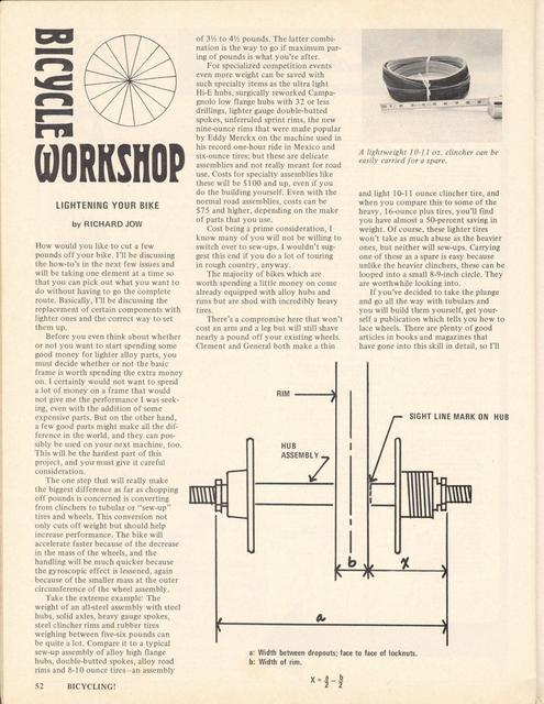<------ Bicycling Magazine 04-1974 ------> Lightening Your Bike - Part 1