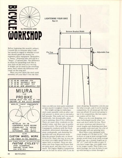 <------ Bicycling Magazine 05-1974 ------> Lightening Your Bike - Part 2