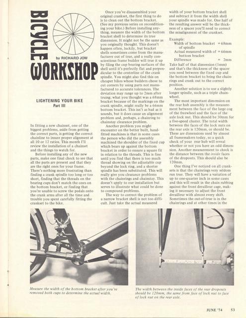<------ Bicycling Magazine 06-1974 ------> Lightening Your Bike - Part 3