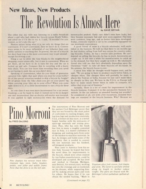 <------ Bicycling Magazine 12-1974 ------> The Revolution Is Almost Here - Pino Morroni / Phil Wood