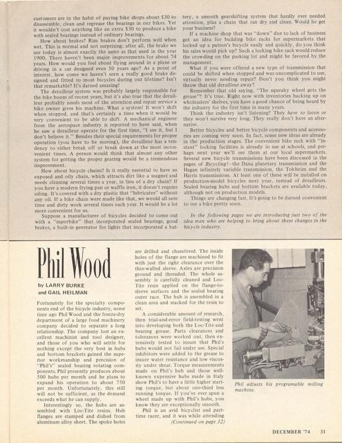 <------ Bicycling Magazine 12-1974 ------> The Revolution Is Almost Here - Pino Morroni / Phil Wood