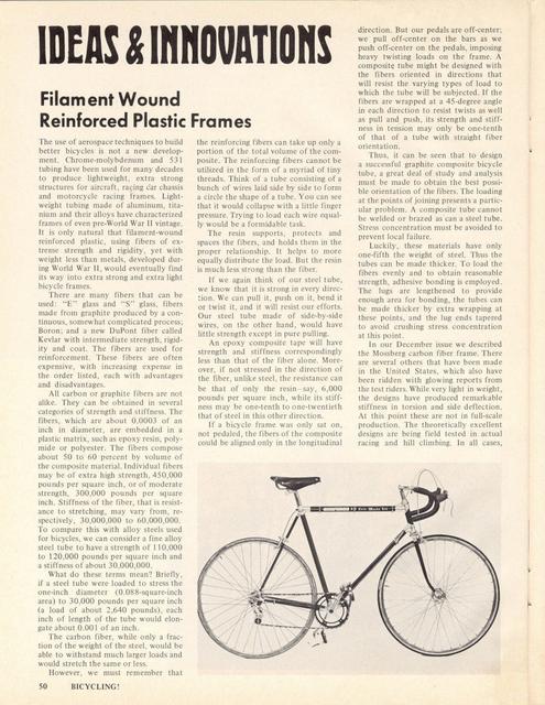 <------ Bicycling Magazine 02-1975 ------> Filament Wound Reinforced Plastic Frames