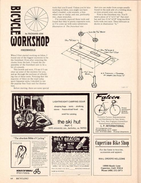 <------ Bicycling Magazine 03-1975 ------> Rebuilding Freewheels - Part 1