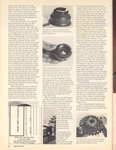 <------ Bicycling Magazine 04-1975 ------> Rebuilding Freewheels - Part 2