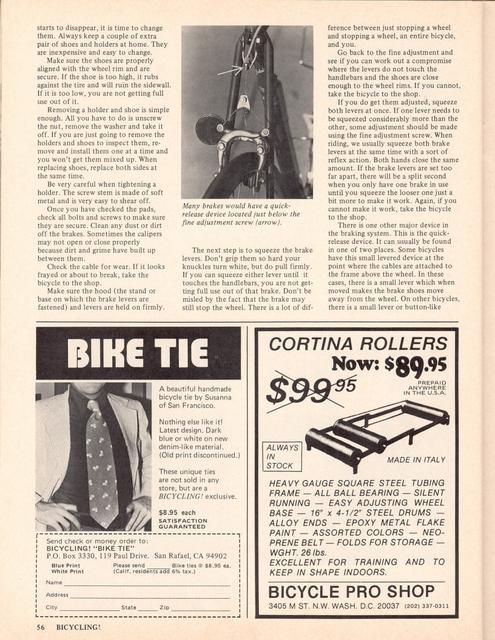 <------ Bicycling Magazine 03-1975 ------> Checking The Brake System