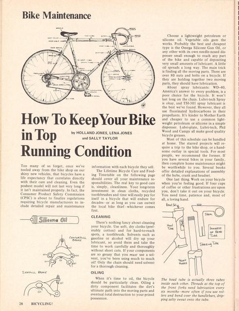 <------ Bicycling Magazine 04-1975 ------> How To Keep Your Bike In Top Running Condition
