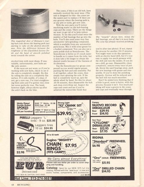 <------ Bicycling Magazine 07-1975 ------> Minimizing Hub Friction