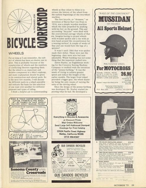<------ Bicycling Magazine 10-1975 ------> Step By Step Wheels - Part 1 - Spokes