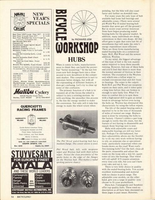 <------ Bicycling Magazine 01-1976 ------> Step By Step Wheels - Part 4 - Hubs
