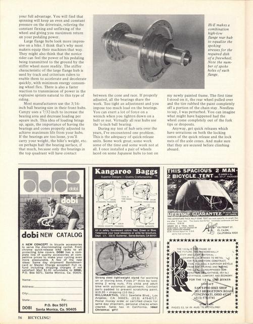 <------ Bicycling Magazine 01-1976 ------> Step By Step Wheels - Part 4 - Hubs